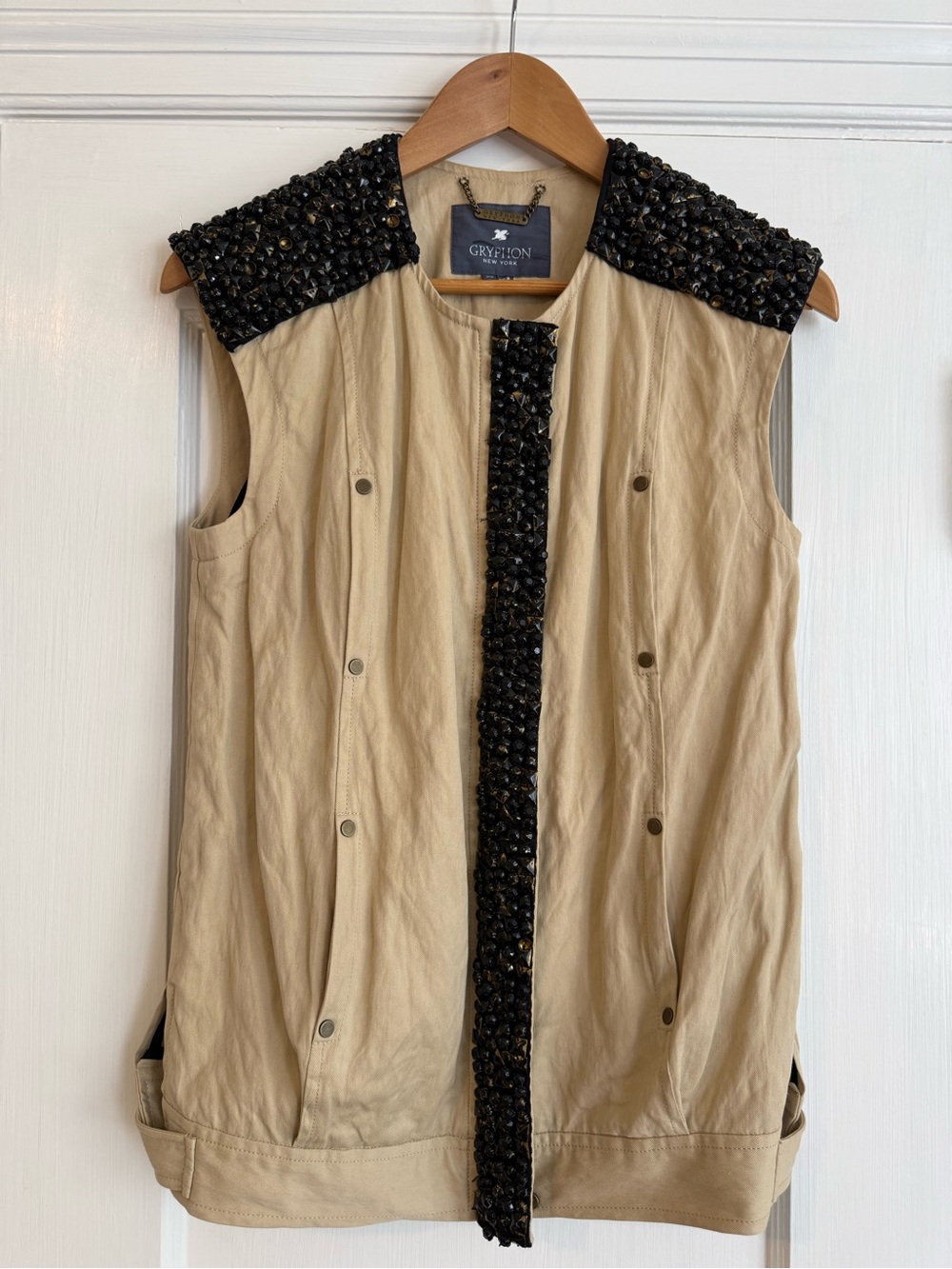Gryphon New York Ex-Boyfriend Tan Vest Black Metal Beaded Studs - New